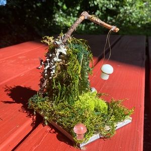Moss hut with Crystal Mushrooms. & Glow in the dark lantern mushroom with moss